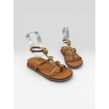 Imagem de Sandália Rasteira Feminina Com Pedrarias E Fivela P898194 Terra/Safari