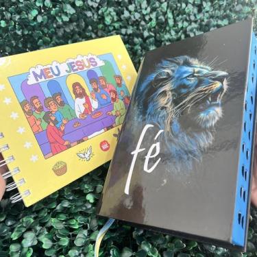 Imagem de Kit Bíblia Fé Azul Letra Média ARC Com Harpa Livro de Colorir Cristão 