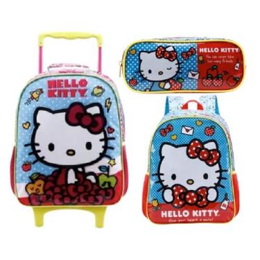 Imagem de Kit Mochila Mala com Rodas 14 Hello Kitty Escolar Estojo Volta As Aula