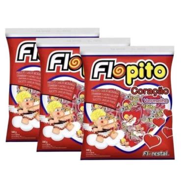 Imagem de Pirulito Coração Flopito Morango Florestal C/ 50u - 3 Pacotes