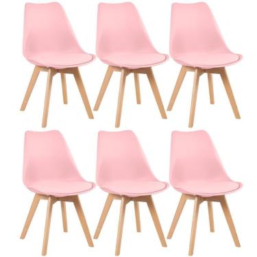Imagem de Kit 6 Cadeiras Com Assento Estofado Rosa Claro