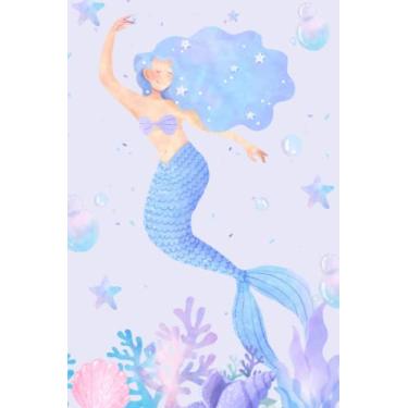 Imagem de Caderno de páginas em branco coloridas sereia/oceano, diário para meninas, diário pessoal, design de papelaria em aquarela sem forro/sem pautas.
