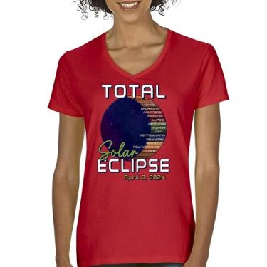 Imagem de Camiseta feminina Total Solar Eclipse Path com decote em V, apenas com óculos de eclipse, 8 de abril de 2024, camiseta de festa astronomia sol e lua, Vermelho, G