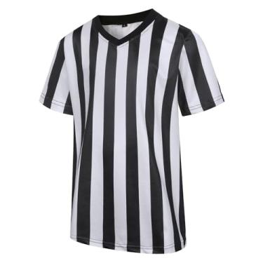 Imagem de redgino Fantasia de árbitro infantil camiseta de árbitro listrada preta e branca para futebol americano acessório de festa de Halloween