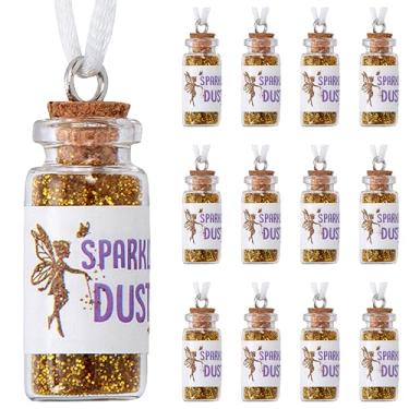 Imagem de Colar de pó de fada Pixie – Garrafas de glitter de poeira de fada Sininho – 12 mini colar de garrafa de vidro com pó mágico de glitter de fada para lembrancinhas de festa de fadas, artigos de festa de