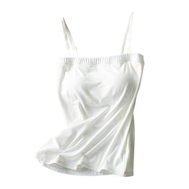 Imagem de Cami feminino com sutiã de prateleira embutido elástico sólido camiseta camiseta alças ajustáveis tops tubinho para meninas adolescentes, Branco, P