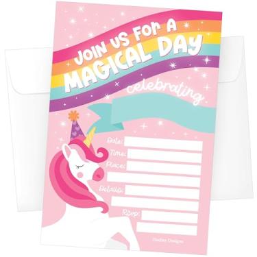 Imagem de 15 Convites de aniversário de unicórnio para meninas - Convites de festa de aniversário de unicórnio para meninas, convites para festa de aniversário, cartões de convite de aniversário de unicórnio,