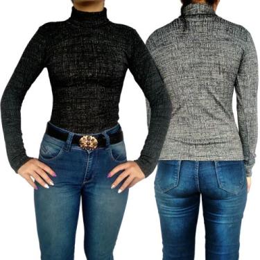 Imagem de Kit 2 Blusinhas Femininas Gola Cacharrel Manga Longa Justas Peças Sort