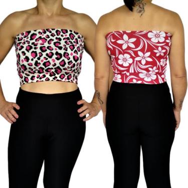 Imagem de Kit 2 Tops Femininos Faixa sem alça Elástico Barra Estampas Sortidas V
