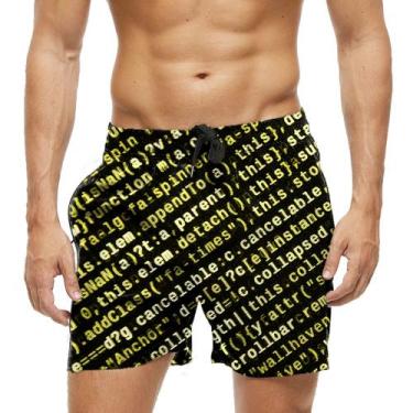 Imagem de Short Praia Shorts Banho Bermuda Verão Códigos Neon Amarelo Programaçã