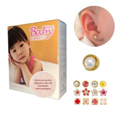 Imagem de Brincos Para Bebês E Crianças 100% Antialérgico Ouro 24k AT - Studex