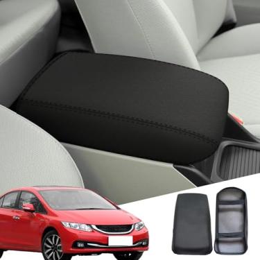 Imagem de faccaibbg Capa de console central para Honda Civic 2012-2015 (preto), capa de couro impermeável para apoio de braço antiarranhões para acessórios Honda Civic 2012 2013 2014 2015.