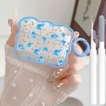 Imagem de Linda capa transparente para AirPods Pro 2/1 geração, design de flores femininas, TPU macio, à prova de choque, Kawaii, Apple iPod Pro, 2ª/1ª geração, com caneta de limpeza e chaveiro, meninas e