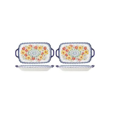 Imagem de Conjunto de tigela e prato retrô criativo e personalizado, utensílios de mesa de cerâmica domésticos tigela de sopa de orelha dupla tigela de cerâmica - prato retangular de orelha dupla de 30 cm -