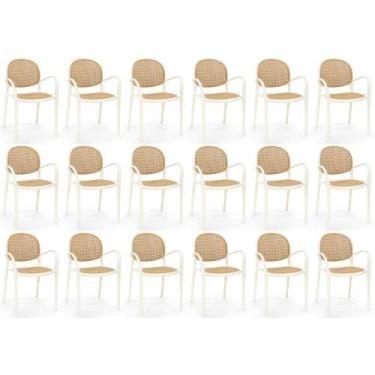 Imagem de Kit 18 Cadeiras de Jantar Roma Com Braço para Sala e Cozinha - Bege - 