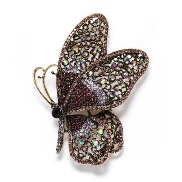 Imagem de Criativo strass exagerado borboleta broche feminino moda casaco acessó