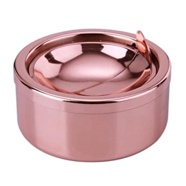 Imagem de Cinzeiro de aço inoxidável com tampa Cinzeiro à prova de vento para uso ao ar livre Cinzeiro de metal flip top para erva daninha, ouro rosa