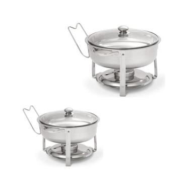 Imagem de Kit 2 Rechaud Redondo 5l Banho Maria Aço Inox Suporte Tampa - Ipe Cozi