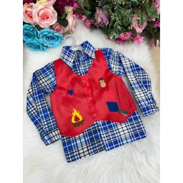 Imagem de Camisa Junina Xadrez São João Colete Vermelho - JUNINOS, 1, Dark blue