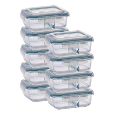 Imagem de Kit 9 Pote de Vidro Hermético Com Divisoria 640ml Marmita - QUALITY HO