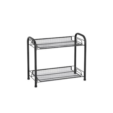 Imagem de Organizador Multiuso Dois Andares Prateleiras De Objetos Aramado Metal Preto Perfeito Para Cozinha Quarto Escritório Banheiro Cosméticos
