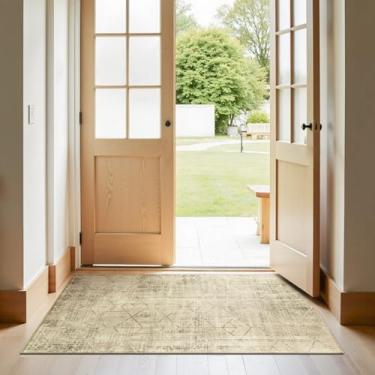 Imagem de jinchan Tapetes de área 7,5 x 12,7 cm para entrada – Lavável à máquina, tapete moderno, macio, lã sintética, resistente a manchas, antiderrapante, ultrafino, tapete geométrico de pilha baixa para