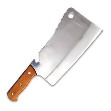 Imagem de Cutelo em Aço Inoxidável com Furo e Cabo de Madeira Multiuso para Cortes de Carne Cutelo de Cozinha Com Lâmina De Aço Inox E Cabo De Madeira Natural Faca Artesanal