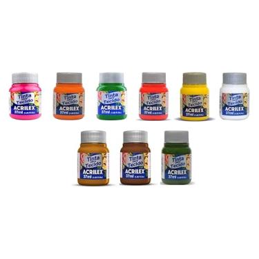 Imagem de Kit Tinta Para Tecido Fosca Acrilex 9 Cores 37ml Artesanato – Fixação a Frio e Alta Cobertura Com Acabamento Fosco, Alta Cobertura E Fixação A Frio, Este Kit É A Escolha Perfeita Para Quem Busca Qualidade
