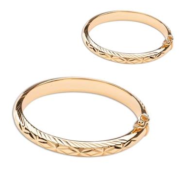 Imagem de Precious Pieces Conjunto de 2 peças de pulseiras gravadas a ouro 14K para mamãe e eu, bebês, crianças, adolescentes e mulheres, Não é tipo de pedra