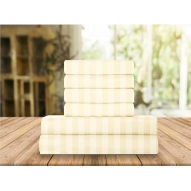 Imagem de Elegant Comfort Jogo de cama macio de luxo, listrado, 1500, microfibra de qualidade premium, macio, resistente a rugas e desbotamento (4 peças), solteiro, listrado, creme de linho