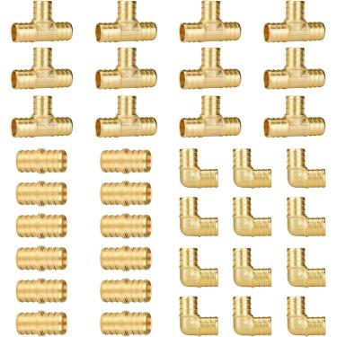 Imagem de Pacote com 36 Conexões PEX de 3/10.2 cm, 12 Acoplamento em T de Cotovelo Sem Chumbo Latão Acessórios Pex Variedade de 3/10.2 cm Certificado UPC NSF