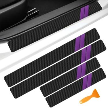 Imagem de vvag 4 peças de protetor de soleira de porta, 39.9 cm x 6.9 cm + 59.9 cm x 7.9 cm adesivos decorativos de proteção de porta automotivo de fibra de carbono com raspador de plástico para Dodge Charger