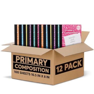 Imagem de Caderno de composição primária K-2, livro de composição pautada primária grau K 2, pré-escola, 1ª série, cadernos forrados, pautado primário - 24 cm x 19 cm - capa durável - 100 folhas - cores