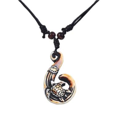 Imagem de coadipress Colar havaiano com pingente de anzol, vintage, Maui, praia, sofrimento, tribal, cordão de cânhamo, ajustável, corrente de proteção, amuleto, tartaruga, tubarão, colares para homens e