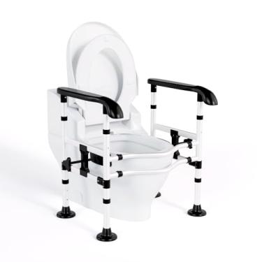 Imagem de Trilhos de segurança de vaso sanitário para idosos, estrutura e trilho de segurança de banheiro, barras de banheiro com altura e largura ajustáveis, cabe na maioria dos assentos de vaso sanitário