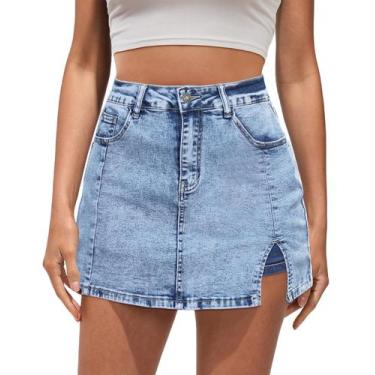 Imagem de Mini saia jeans moderna Skort Vetinee, shorts jeans femininos