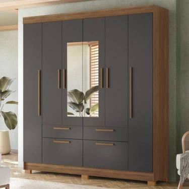 Imagem de Guarda-Roupa Casal Pérola 6 Portas 4 Gavetas Jatoba/Grafite com Espelh