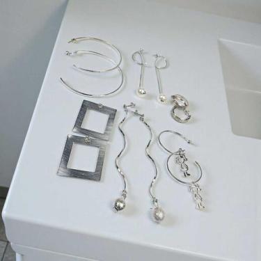 Imagem de Brinco De Festa Cor Prata Modelos Variados Kit 6 Pares - DJ Folheados