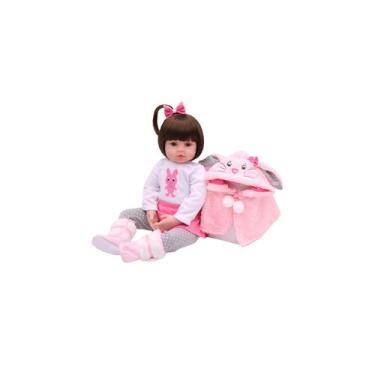 Imagem de Boneca simulada de coelho de 48 cm com cabeça de silicone de olhos azu