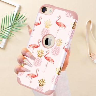 Imagem de Capa para iPod Touch 7, capas para iPod Touch 6, abacaxi, flamingo, design fofo, brilhante, com glitter, híbrido, de borracha macia, silicone macio, antiarranhões, à prova de choque, capa protetora