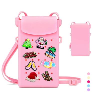 Imagem de Rolling Art Bolsa tiracolo de silicone para celular feminina com fecho magnético, alça ajustável para iPhone, linda bolsa tiracolo para celular, pingentes faça você mesmo para viagens, praia, compras