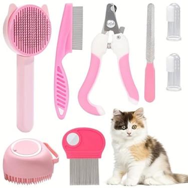 Imagem de Kit de Higienização para Pets com 8 Peças incluindo Tesoura Unhas Lixa Pente Escova Desprendimento Pelos Dentes Silicone Processo Integral Limpeza Eficiente Proteção à Saúde Materiais Solução Econômic