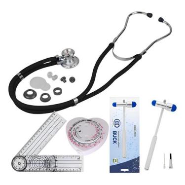 Imagem de Kit Acadêmico Exame Físico Profissional Estetoscópio Martelo de Reflex