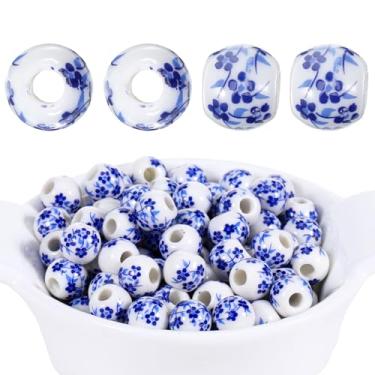 Imagem de 100 peças de contas redondas de cerâmica, contas espaçadoras impressas com flores azuis de 8 mm, flor de porcelana feita à mão, espaçador de contas redondas, kit de miçangas artesanais para fabricação