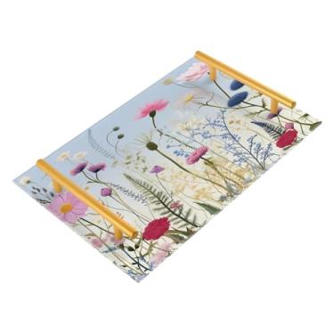 Imagem de Wassud Bandeja de banheiro com alças coloridas primavera floral acrílico organizador de perfume para banheiro cozinha balcão 30 x 20 cm