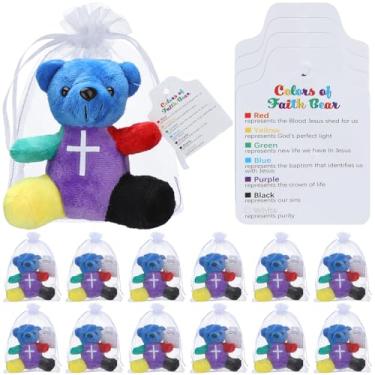 Imagem de Silipull 12 Sets Rainbow Faith Stuffed Bears 4.2'' Religious Plush Bears Easter Color of Faith Mini Bear Bible Verse Bear for Party Favor Gift Box Stuffers