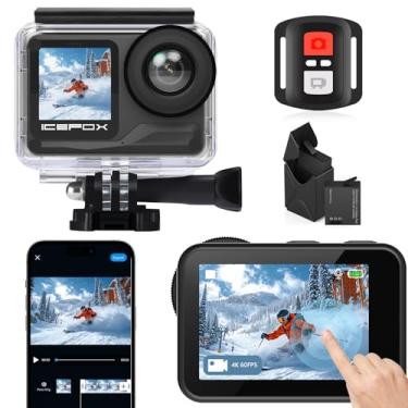 Imagem de icefox Câmera de ação i7 4K 60FPS 52MP com 2 baterias de 2150 mAh, câmera subaquática com zoom de 5X, EIS, suporta edição de vídeo e fotos, à prova d'água