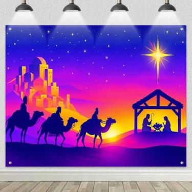 Imagem de HOMETITUTE 2,4 x 1,8 m, cenário de presépio de Natal, noite santa, fotografia de fundo para decoração de festa de Natal, cena de nascimento de Jesus, silhueta de belém, celebração religiosa, cabine de