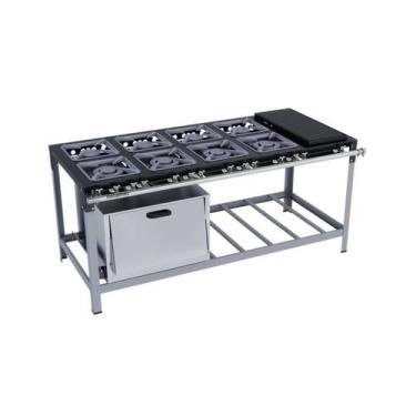 Imagem de Fogão Industrial 8 Bocas 30X30 com Chapa e Forno Luxo Metalmaq, Gás Na