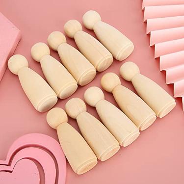 Imagem de KIMISS 10 Peças 65mm Bonecas Femininas de Madeira Diy para Pintura - Figuras Divertidas de Artesanato para, Ideais para Decoração Criativa e Projetos de Arte